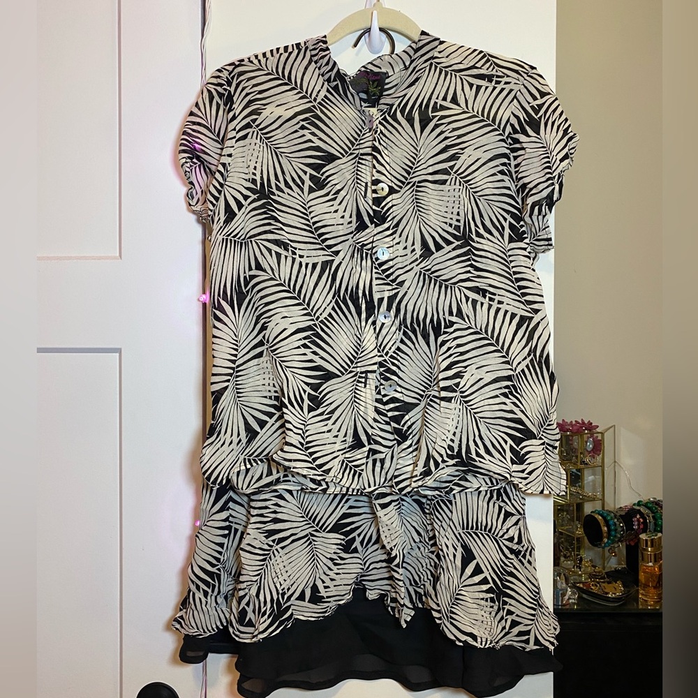 Kaua’iana 2pc Set Black & Tan Tropical Top & Skirt Set Large